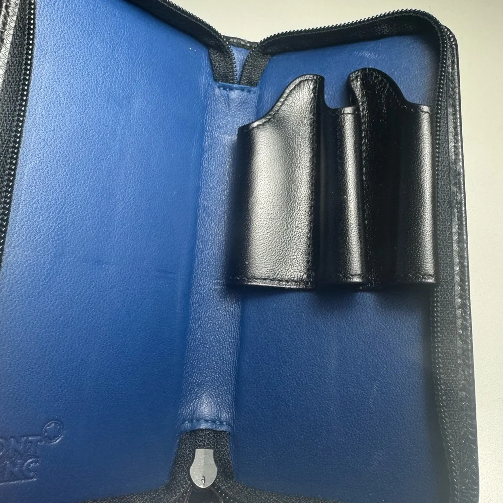 Mont Blanc Black Textured Leather Pencil Case with Black Ballpoint Pen